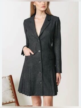 Current Air Black Gold Dust Blazer Dress Button-Front Pleated Hem Coat Sz L